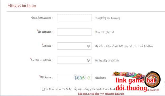 Hoàn thành các thông tin còn trống để đăng ký tài khoản game 