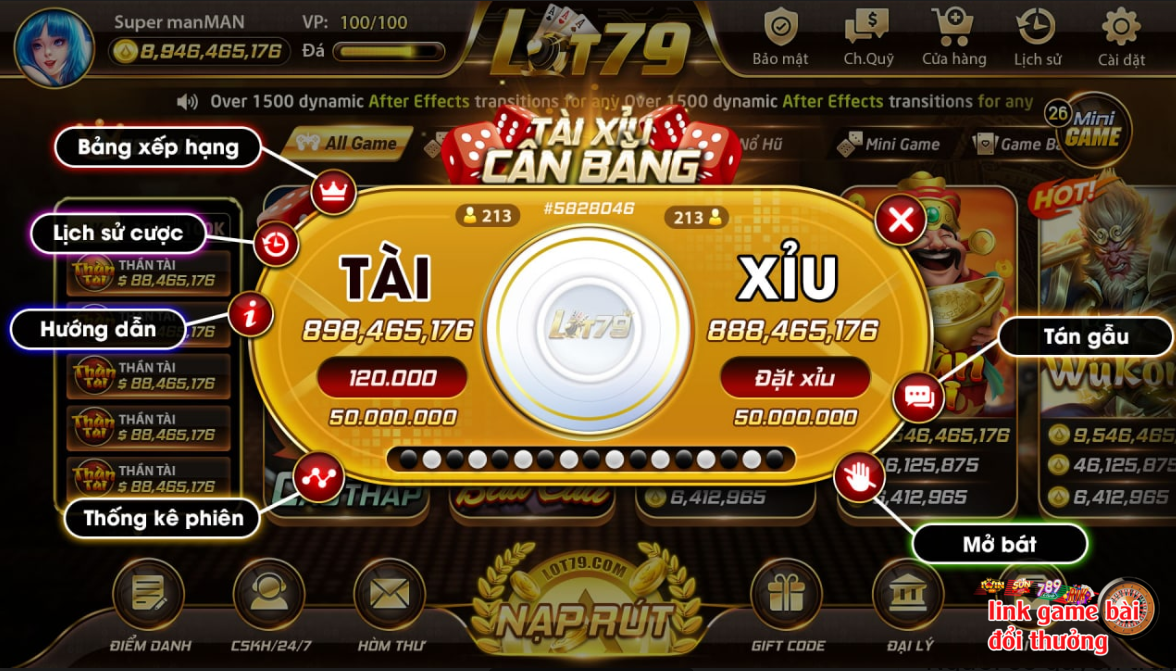 Sảnh game sở hữu số lượng người chơi đông đảo