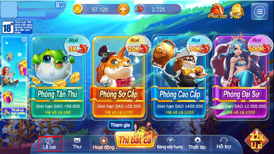 Cổng game Cocvang đã chia sân chơi của mình thành bốn phòng đấu khác nhau