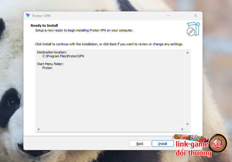 Nhấn Install để cài đặt phần mềm Proton trên máy tính