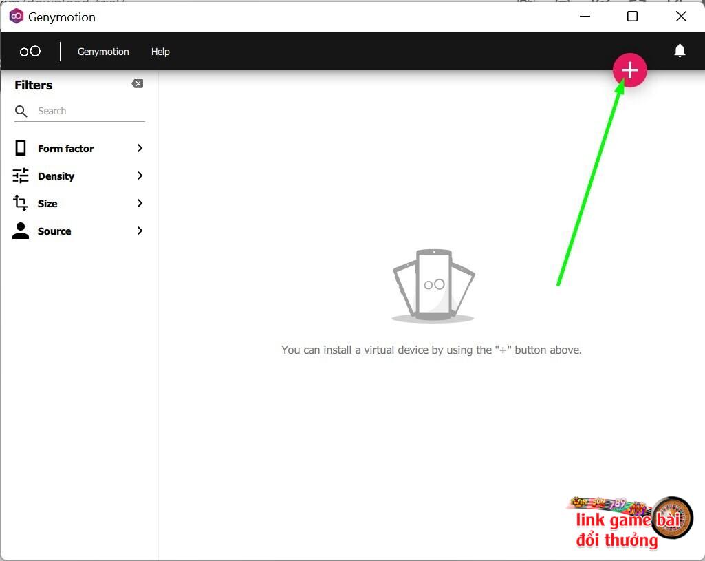 Để cài cài app Win79 trên Laptop / Máy tính / PC bằng Gemymotions giả lập Android bạn hãy chọn dấu + trên màn hình