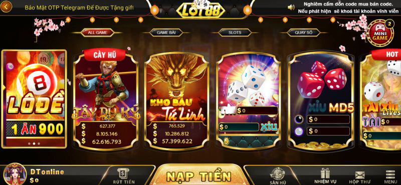 Giao diện cổng game đổi thưởng Lot88 Club