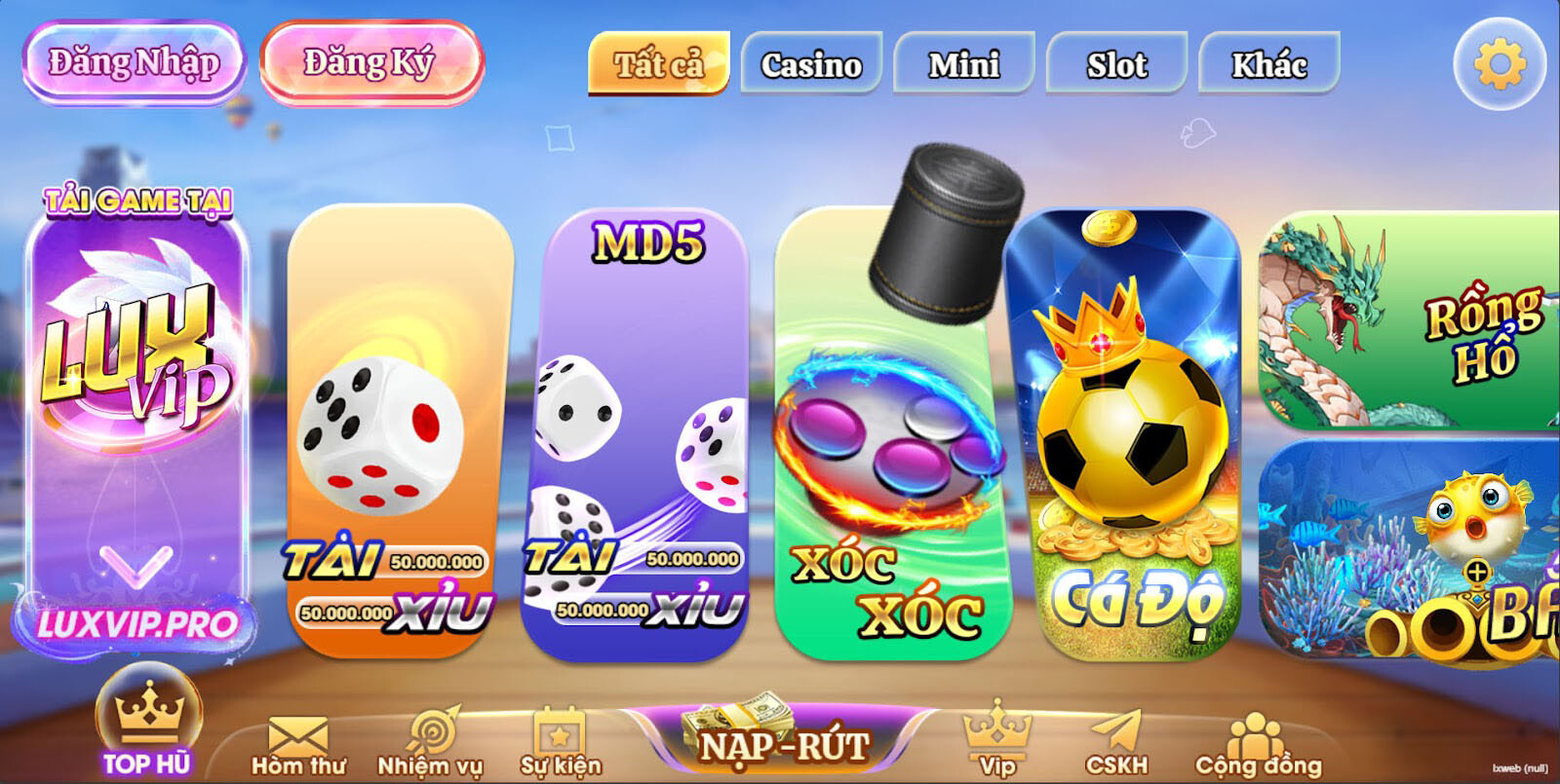 Giao diện cổng game đổi thưởng Luxvip Club