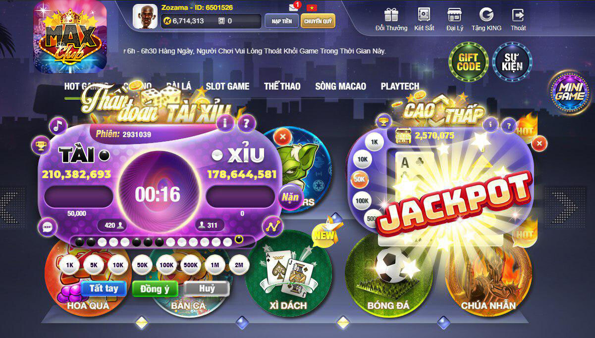 Giao diện cổng game đổi thưởng Max club