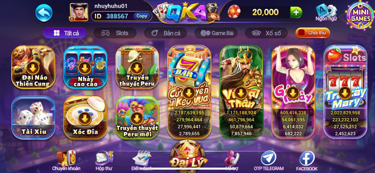 Giao diện cổng game đổi thưởng QKA