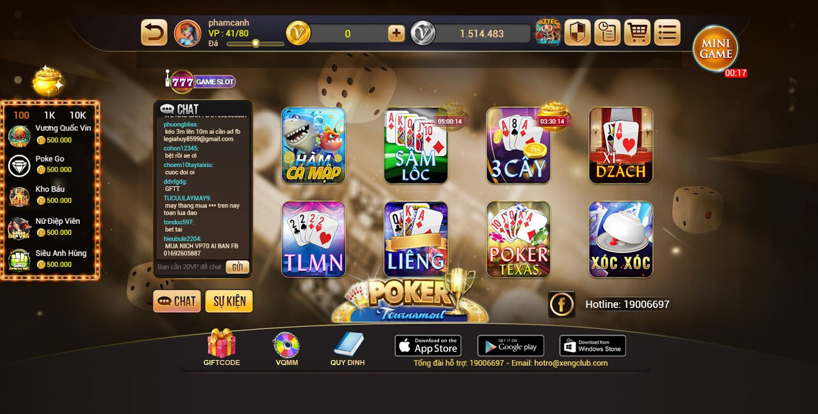 Giao diện cổng game đổi thưởng Xeng Club